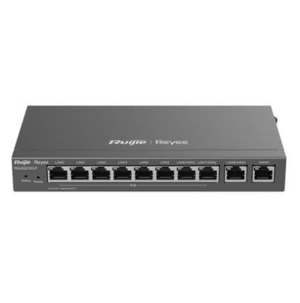 Ruijie RG-EG210G-P, 10-Port Gigabit Cloud Managed Gateway,  8 POE/POE+ ports | 70W POE Power budget | 4 WAN ports