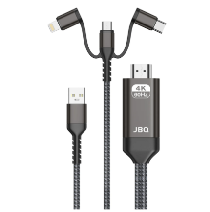 JBQ 3-in-1 (Micro USB, Lightning, Type C) Mobile HDMI Cable – 2M Length, 4K Resolution,  [MH-088]