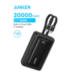 Anker Zolo Power Bank 20000mAh 45W Max Fast Charging Battery Pack with Dual Built-In Type C Cables