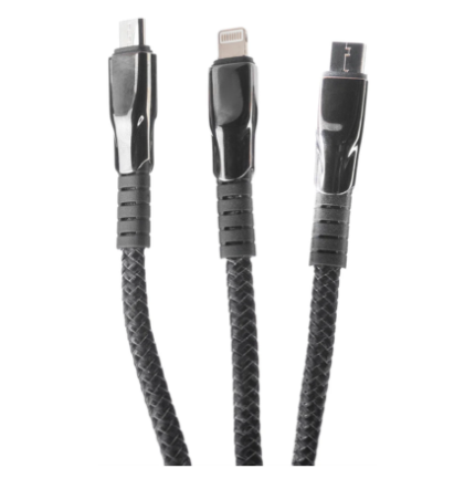 JBQ 3-in-1 Multi-Charging Data Cable | USB to Lightning, USB-C, and Micro-USB | 1.5M Durable Braided Design (C-L-M) DT-U33