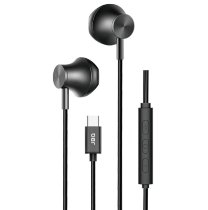 JBQ Type-C In-Ear Wired Earphones Black Color – Hi-Fi Stereo Sound, Built-in Mic [EP-103]